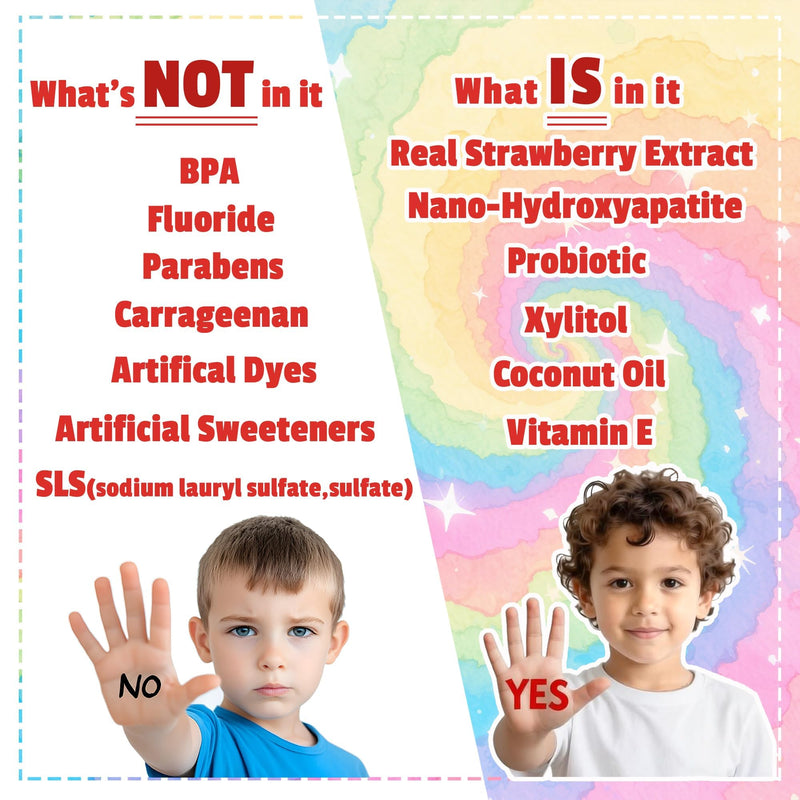 Anymoment Kids Toothpaste, 10% Nano Hydroxyapatite, Fluoride Free, 3-Pack | Natural Strawberry Flavor for Ages 2+, SLS Free with Xylitol, Probiotics & Vitamin E Pack of 3