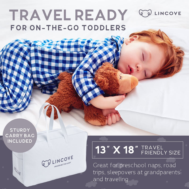 [Australia] - Lincove Canadian Down Toddler Pillow for Sleeping - Perfect for Kids Travel Pillow, Nap Time, Toddler Cot, Crib, Bed - 800 Fill Power, 100% Cotton Shell, 400 Thread Count (13 x 18) 13x18 