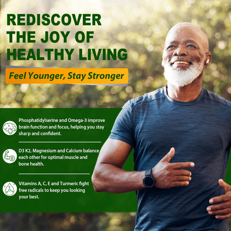 Multivitamin for Men 50 + Plus, Sugar Free Men Multivitamins Gummies w/Omega-3, Coq10, D3k2, Calcium, Magnesium, Zinc, Vitamins A, C & E, Mens Vitamins for 𝖧𝖾𝖱𝗍, Antioxidant, Brain, Bone, 60cts