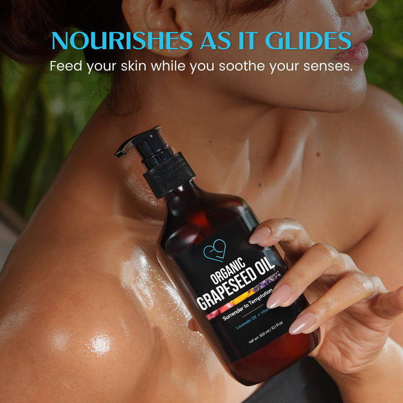 Organic Grapeseed Massage & Body Oil, Lavender & Vitamin E, 16.9 fl oz | Lightweight, non-greasy body and skin oil for massage, aromatherapy and moisturizing. Cold-pressed. 500 ml (16.9 fl oz) 16.9 Fl Oz (Pack of 1)