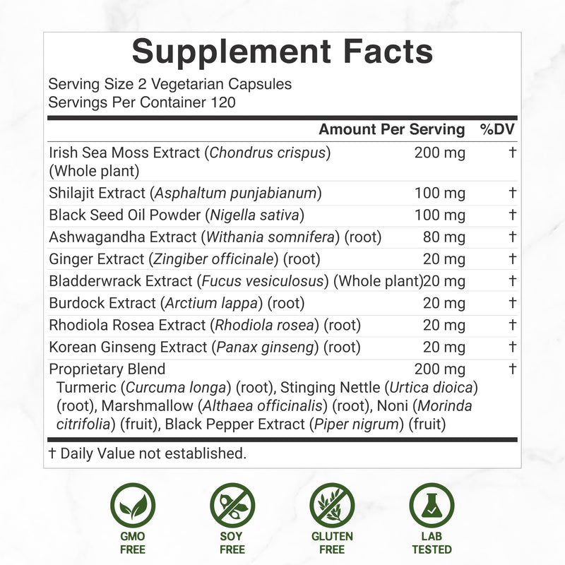 [Australia] - DEAL SUPPLEMENT Irish Sea Moss 7000mg Per Serving, 240 Veggie Capsules ‚Äì 14 Superfood Complex ‚Äì 3000mg Black Seed Oil, 2000mg Ashwagandha, 600mg Ginger 