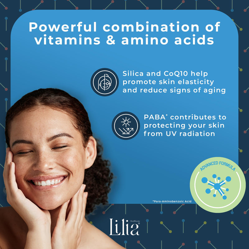 Lilia Derma Care Nail, Skin and Hair Supplements for Women and Men (60 Coconut Flavoured Tablets) Balanced Blend of Biotin, Silica and Hair Skin and Nails Vitamins - Skincare Made in UK