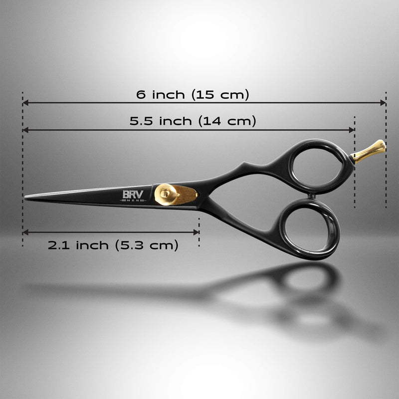 BRV MEN Professional Mustache & Beard Trimming Scissors - 5.5" | High Carbon Stainless Steel & Hammer Forged Mustache Scissors | Razor Sharp Facial Hair Trimming Shears (RIGHT HANDED - Black) Right Handed - Black