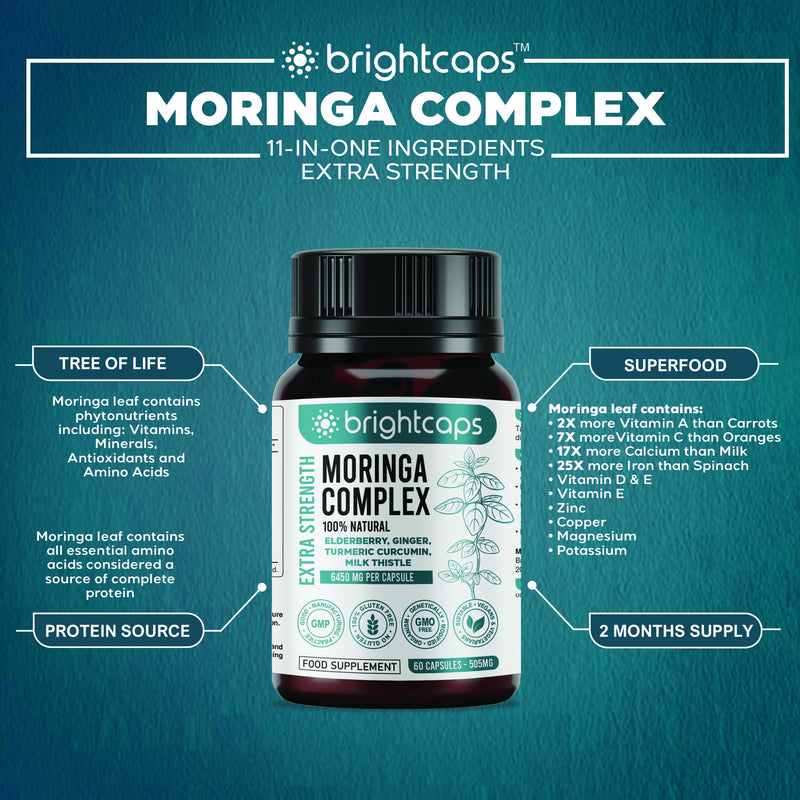 Moringa Complex - 3000mg Moringa Powder with Turmeric, Elderberry, Cranberry | Proprietary Blend with Vitamins, Antioxidants & Amino Acid - Immune Health Support | Non-GMO, Gluten Free, 60 Vegan Caps
