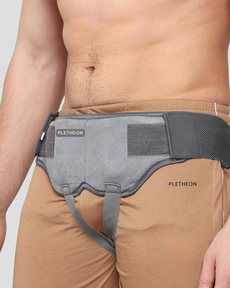 Premium Medical – Inguinal Hernia Support Belt for Men Groin Treatment and Pain Relief - Double Sided Recovery Strap with 2 Removable Compression Pads - Right, Left or Both Sides (Gray, Small)