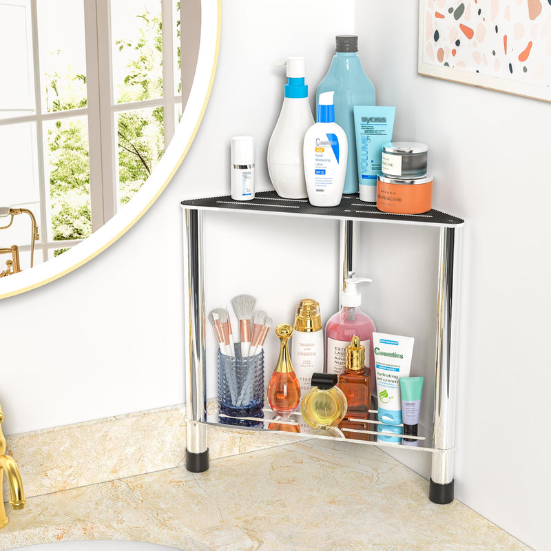 [Australia] - Stainless Steel Shower Stool for Inside Shower, 15.4'' H Shower Foot Rest, Corner Shower Stool with Storage Shelf, Shower Step for Shaving Legs, Bathroom Corner Shower Bench, Silver Medium 