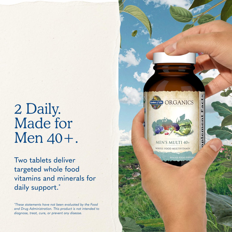 Garden of Life Organics Whole Food Multivitamin for Men 40+ 120 Tablets, Vegan Mens Multi for Health & Well-Being Certified Organic Whole Food Vitamins & Minerals for Men Over 40 Mens Vitamins | Prostate Support, B12 & Vitamins, Vegan, Daily Whole Food...