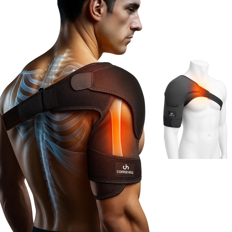 COPPER HEAL – Shoulder Adjustable Clamp Compression Sleeve for Men Women's Support, for Better Back Posture Arm Right & Left Pain Rotator Neck with Stability Sports Pad Gym Ice Strap