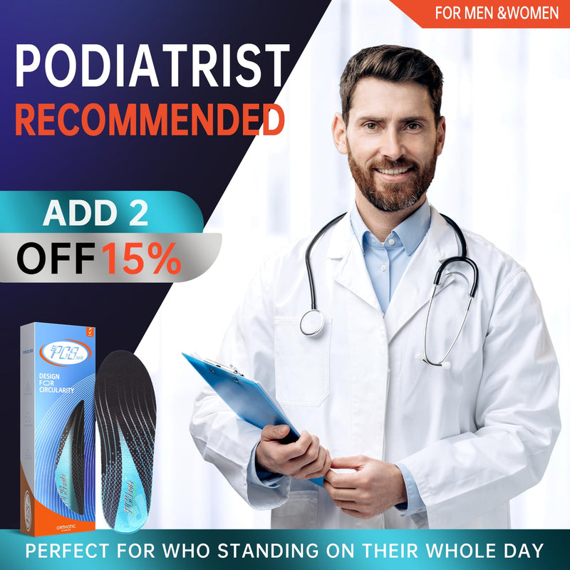 [Australia] - PCSsole Plantar Fasciitis Insoles Men Women- 220+lbs Heavy Duty High Arch Support Inserts with Comfort Cushion Orthotic Pain Relief Insoles for Flat Feet - Arch Pain - Heel Pain -Work Boot Shoe Insole Mens 6-6.5 | Womens 8-8.5(9.96")(253MM) Black & Blue 