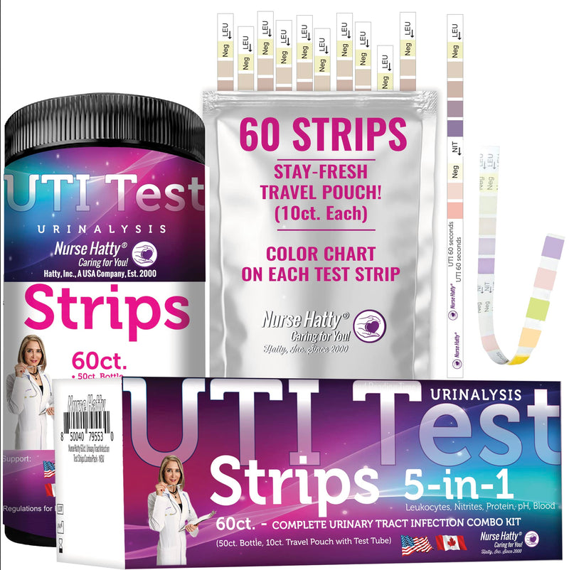 [Australia] - Nurse Hatty - 5in1 60ct. UTI Test Strips KIT - Urinary Tract Infection Test Strips - Easy to Read Color Chart on Strip - Urinalysis Test to Analyze Leukocytes, Nitrite, pH, Protein, and Blood 