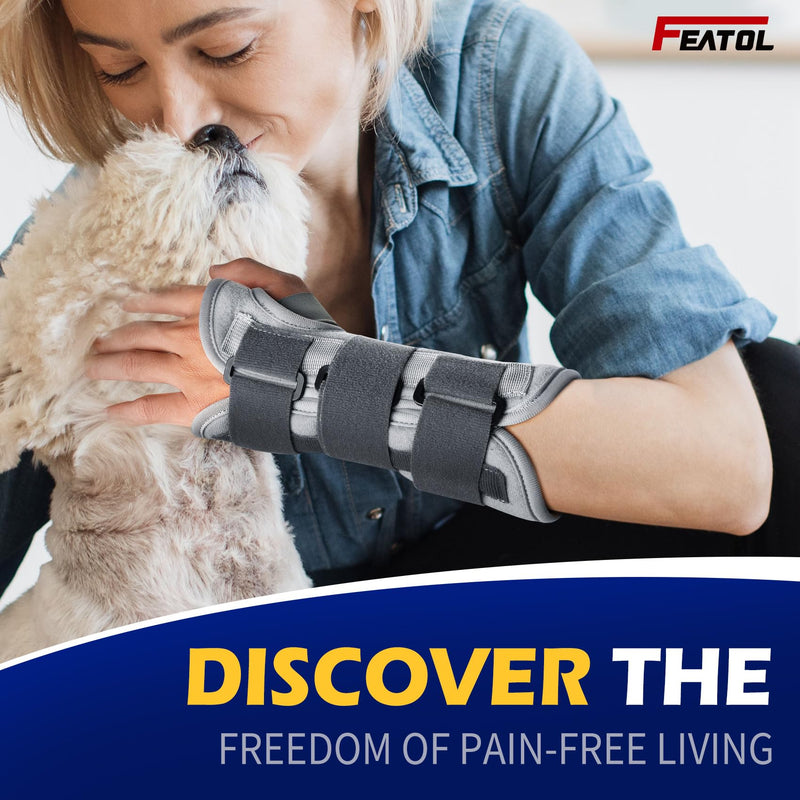 FEATOL Wrist Brace Splint Carpal Tunnel for Women Men, Night Wrist Sleep Support Brace, Left Hand, Medium/Large, Pain Relief for Sprain, Arthritis, Tendonitis Medium/Large (Pack of 1) Left Hand-Dark Grey