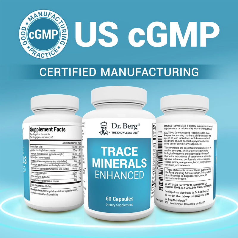 Dr. Berg Trace Minerals Enhanced Complex - Complete with 70+ Minerals Including 10 mg of Zinc - Dietary Supplement - 60 Capsules 60 Count (Pack of 1)