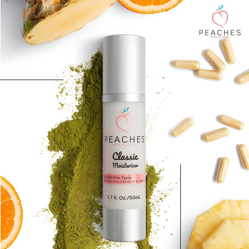 Peaches Skin Care Vegan Classic Moisturizer with Gotu Kola Cream, 1.7 oz | Age-defying daily face cream with vitamin E, gotu kola and pineapple, hydrating moisturizer for dry skin and all skin types. 1.7 Fl Oz (Pack of 1)