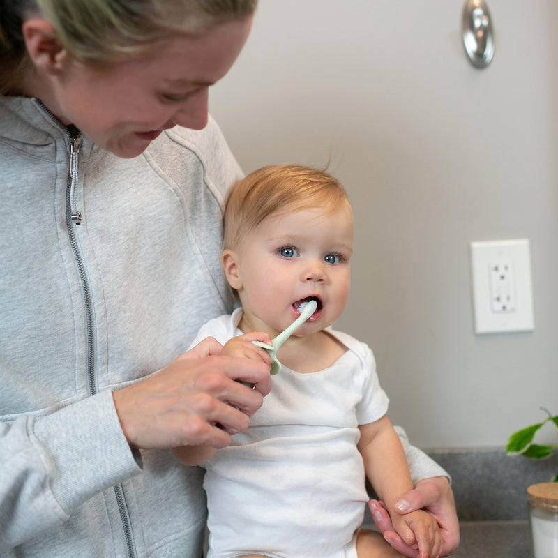 [Australia] - Dr. Brown's Infant-to-Toddler Training Toothbrush Set, Mint Elephant with Fluoride-Free Strawberry Baby Toothpaste, 0-3 Years 