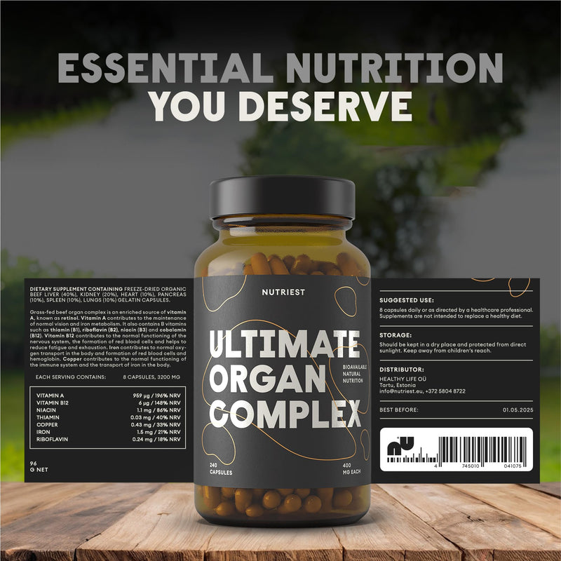 Nutriest 6-in-1 Ultimate Organ Complex (240 Capsules) – Halal Beef Organ Supplement | Organic Grass-Fed Beef from Europe | Energy, Immune System & Vitality
