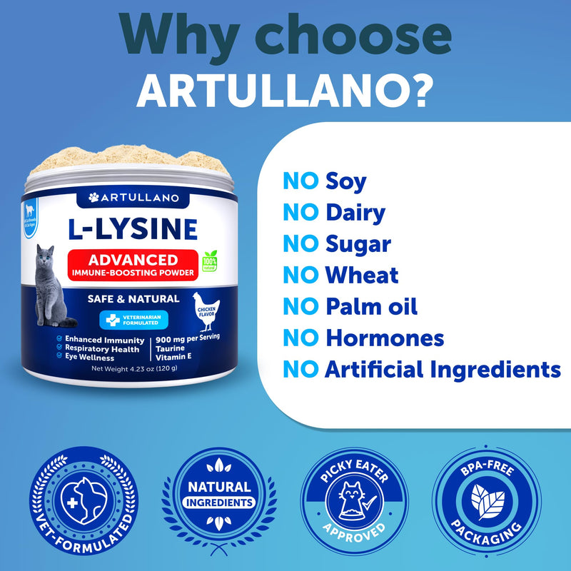 [Australia] - L-Lysine for Cats - Lysine Powder Supplement - 900mg/serving - Immune Support for Cats & Kittens - Sneezing, Runny Nose, Squinting, Watery Eyes, Cold, Eye Function, Respiratory Health - with Taurine White Advanced 