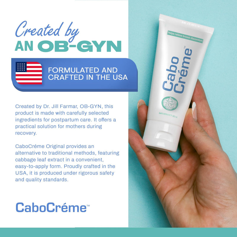 [Australia] - CaboCréme Cabbage Breast Cream for Tenderness & Engorgement Relief, Breastfeeding Weaning Support - Dry Up Breast Milk - Postpartum Essential - OB-GYN Created & Breastfeeding Mother-Approved, 2-pack 