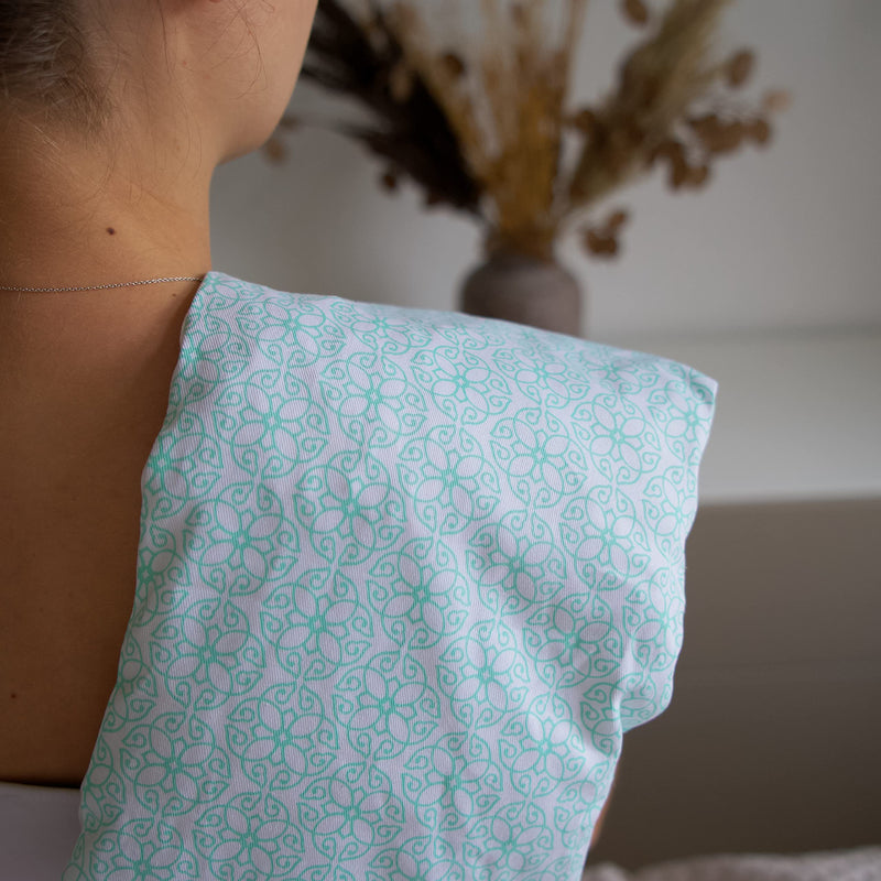 [Australia] - Cherry stone pillow microwave 60x20cm - turquoise - grain pillow large for back/shoulder/neck - heat pillow for adults/children - cherry pillow with chambers - long core pillow for heat/cold therapy 