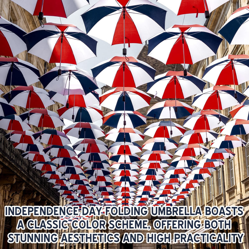 Patriotic Umbrella Bulk White Red Blue Folding Umbrella for 4th of July American Flag Patriotic Veterans Day Decorative Parasol for Men Women Camping Golf Outdoor Party 12