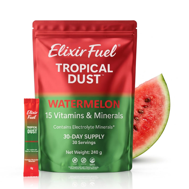 Tropical Dust™ Watermelon Electrolyte Powder | 15 Vitamins & Minerals | Full B-Complex | Magnesium Glycinate | 30 Sachets | 8g | Zero Sugar | Vegan | Daily Supplement