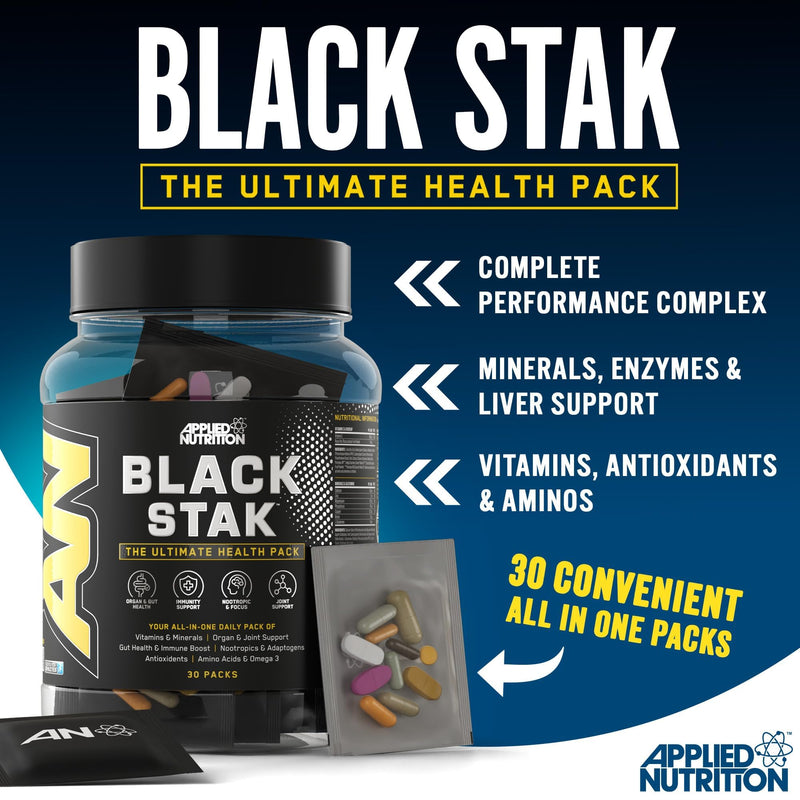 Applied Nutrition Black Stak - Complete Performance Complex - 30 All-in-One Sachets for Health and Immune Support with Multivitamins Antioxidants Aminos Minerals Enzymes and More