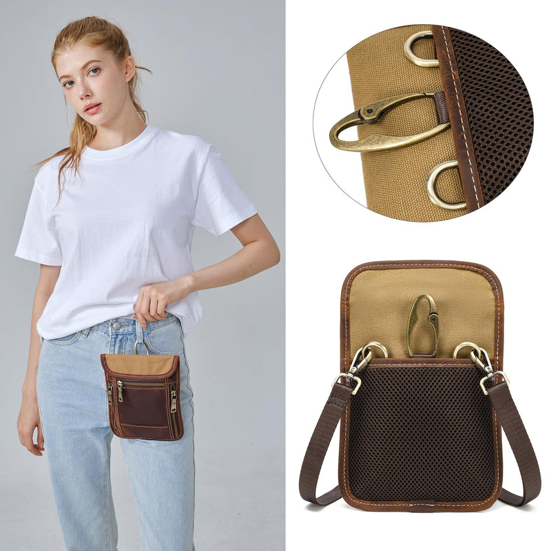 LANNSYNE Full Grain Leather Travel Wallet, Leather Cell Phone Belt Bag, Waist Pack Pouch, Neck Wallet Travel Pouch and Passport Holder for Men and Women Keep Valuables Safe Brown