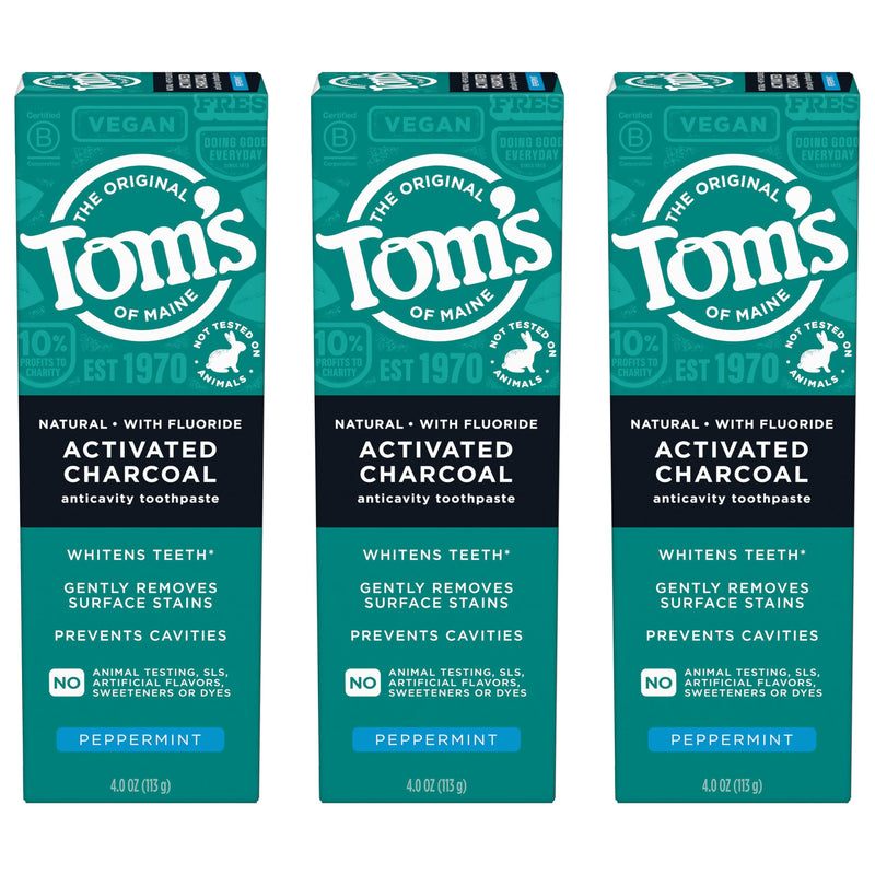 [Australia] - Tom’s of Maine Natural Activated Charcoal Toothpaste with Fluoride, Peppermint, 3 Pack, 4.0 Oz 