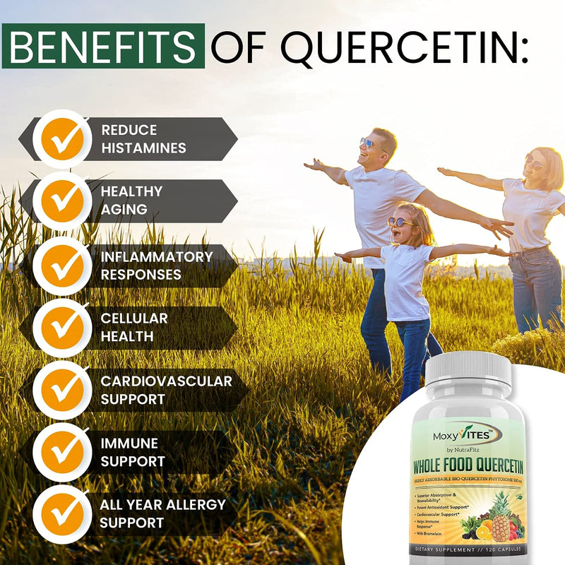 [Australia] - Quercetin with Bromelain 500mg Supplement - Bioactive Phytosome Complex, Pure Organic Whole Food Seasonal Support, Healthy Inflammatory Response, Antioxidant, 20X Absorption & Bioavailability-120 Caps 