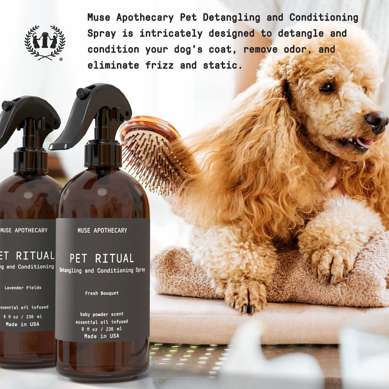 Muse Apothecary Pet Ritual Detangling Spray for Dogs & Cats, Cat & Dog Detangler, Dematting Conditioner, Essential Oils Infused 8oz Lavender Fields 8 Fl Oz (Pack of 1) - PawsPlanet Australia