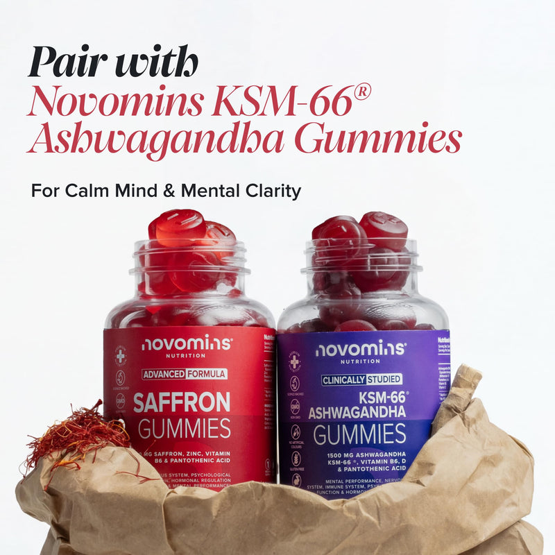 Saffron Gummies 1000mg - 60 Gummies - Sugar-Free Saffron Supplement - with Pantothenic Acid, Vitamin B6 & Zinc - Vegan & Gluten-Free - 1 Month Supply - Novomins