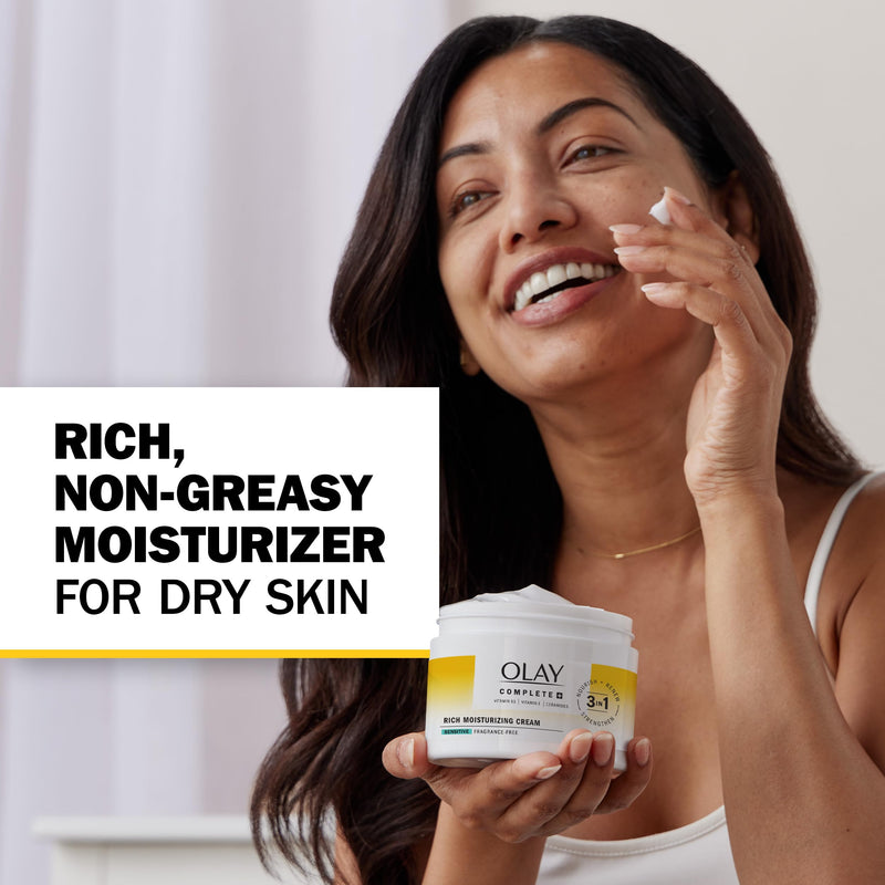 Olay Face Moisturizer, Complete+ Rich Moisturizing Cream - Fragrance-Free, Gentle for Dry & Sensitive Skin, 3-in-1 Hydrating to Strengthen, Nourish, Renew - Niacinamide, Vitamin E, & Ceramides, 8.5 oz 8.5 Fl Oz (Pack of 1)