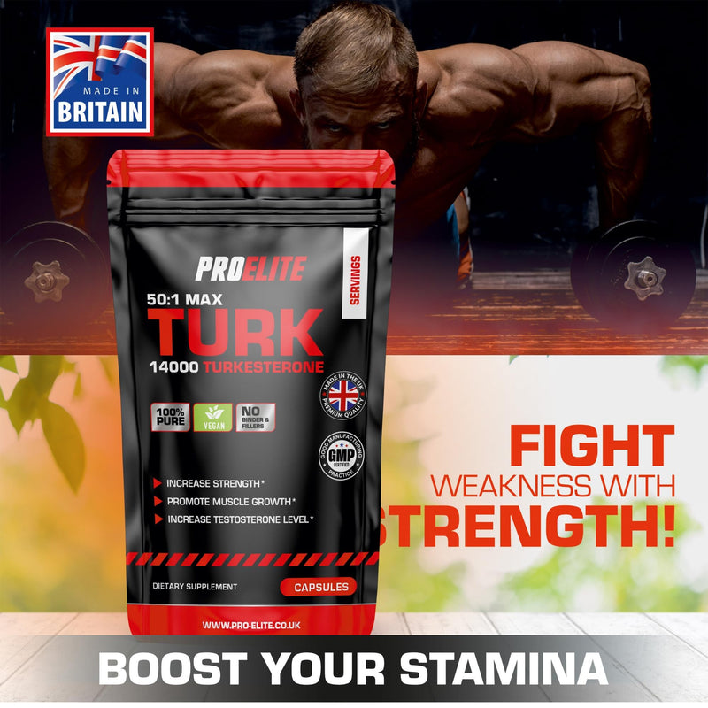 Turkesterone 14000mg 120 Capsules – 50:1 Extract | High Strength Vegan Supplement | Supports Strength, Muscle Performance & Recovery | Made in The UK by PROELITE 120 count (Pack of 1)