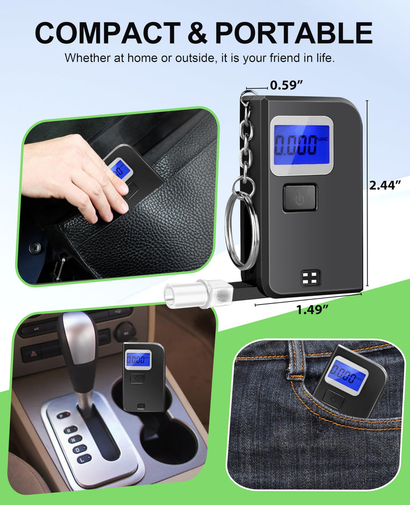 [Australia] - Breathalyzer Keychain, Professional-Grade High Accuracy Alcohol Tester, Portable Breathalyzer with LCD Digital Display for Home Use(5 Mouthpieces) 