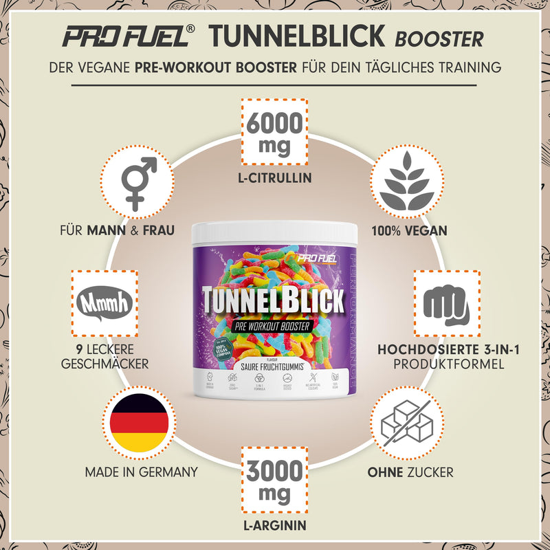 [Australia] - Pre-workout booster SOUR FRUIT GUMMIES 440g - incredibly delicious - TUNNELBLICK training booster with citrulline, arginine, taurine, caffeine, guarana and magnesium - optimally high dosage - 100% vegan 20 portions (pack of 1) 