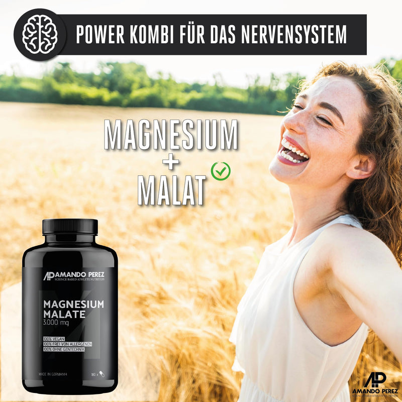 [Australia] - Amando Perez Magnesium Malate Tablets - 180 pieces each 3000 mg Magnesium Malate (450 mg high-dose magnesium) Magnesium for Sports Vegan - Magnesium high-dose capsules Magnesium Malate Tablet 180 pieces (pack of 1) 
