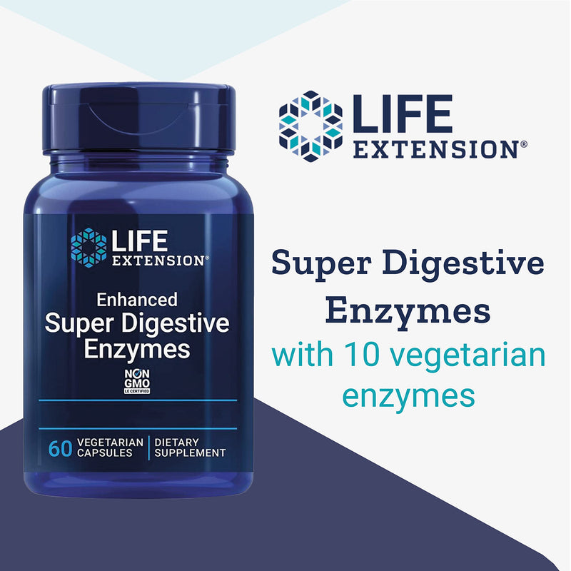 Life Extension, Enhanced Super Digestive Enzymes, High Dose, 60 Vegetarian Capsules, Non GMO 60 count (Pack of 1)
