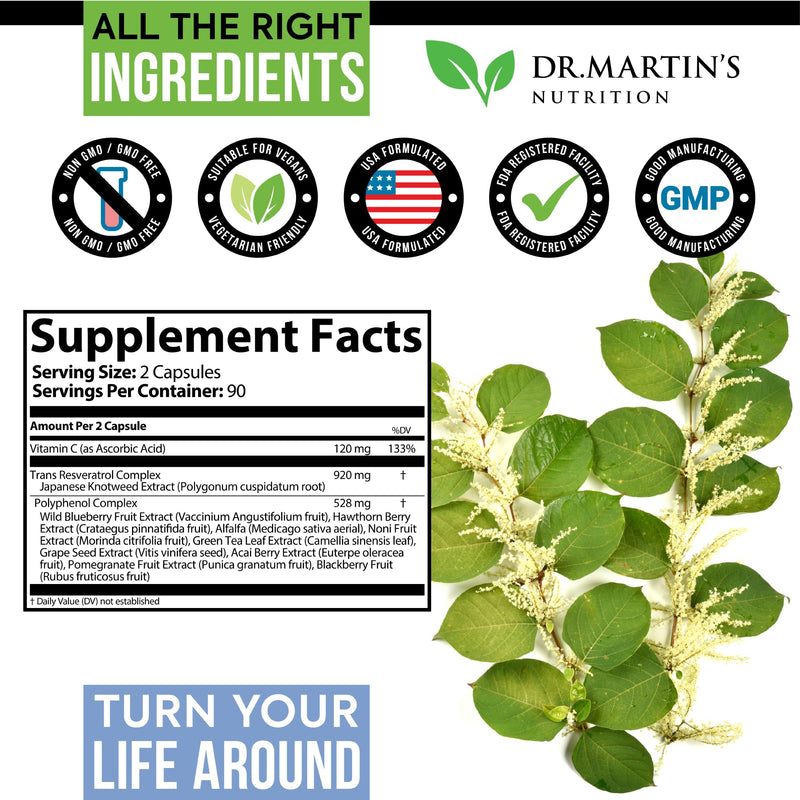 [Australia] - Extra Strength Resveratrol 1568mg - 180 Capsules - 3 Months Supply | Antioxidant Supplement | Natural Trans-Resveratrol Pills | for Anti-Aging, Heart Health, Immune System & Brain Function 