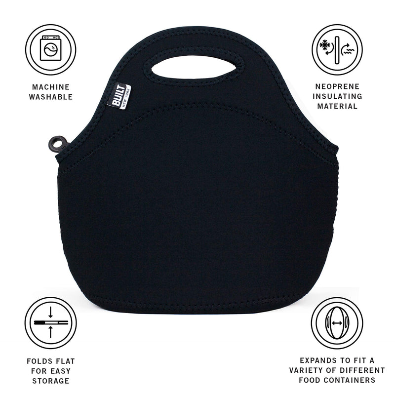 [Australia] - BUILT LB31-BLK Gourmet Getaway Soft Neoprene Lunch Tote Bag - Lightweight, Insulated and Reusable, One Size, Black 