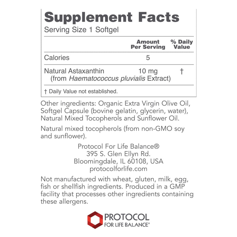 [Australia] - Protocol Astaxanthin 10mg Softgels - Supports Cellular Health* - Carotenoid Astaxanthin Supplements - Non-GMO & Dairy Free - 60 Softgels 