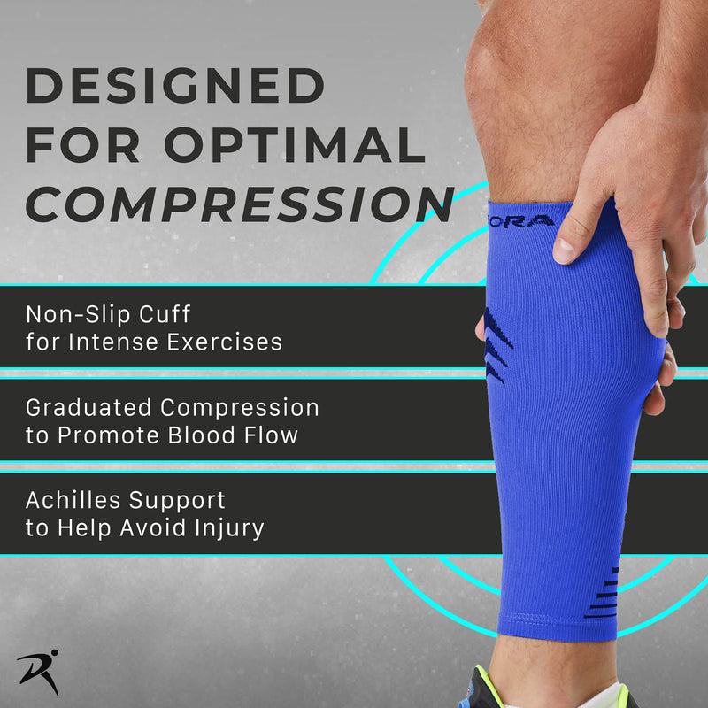 Rymora Leg Compression Sleeve, Calf Support Sleeves Legs Pain Relief for Men and Women, Comfortable and Secure Footless Socks for Fitness, Running, and Shin Splints – Black, Medium (One Pair)