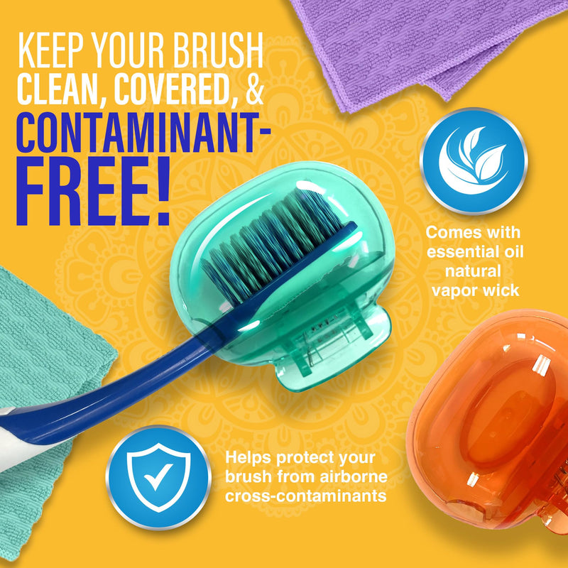 [Australia] - GuruNanda Brush Pods - Toothbrush Cover for Manual & Electric Toothbrush, Keeps Toothbrush Fresh & Clean, Travel Accessories with Natural Essential Oil Vapors, 4 Pack Pack of 4 