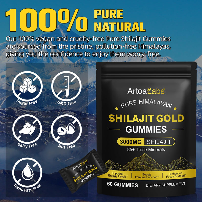 Shilajit Gummies, Enhanced Strength Gummies, Overall Wellness and Energy Levels - Naturally Vegan | 60 pcs