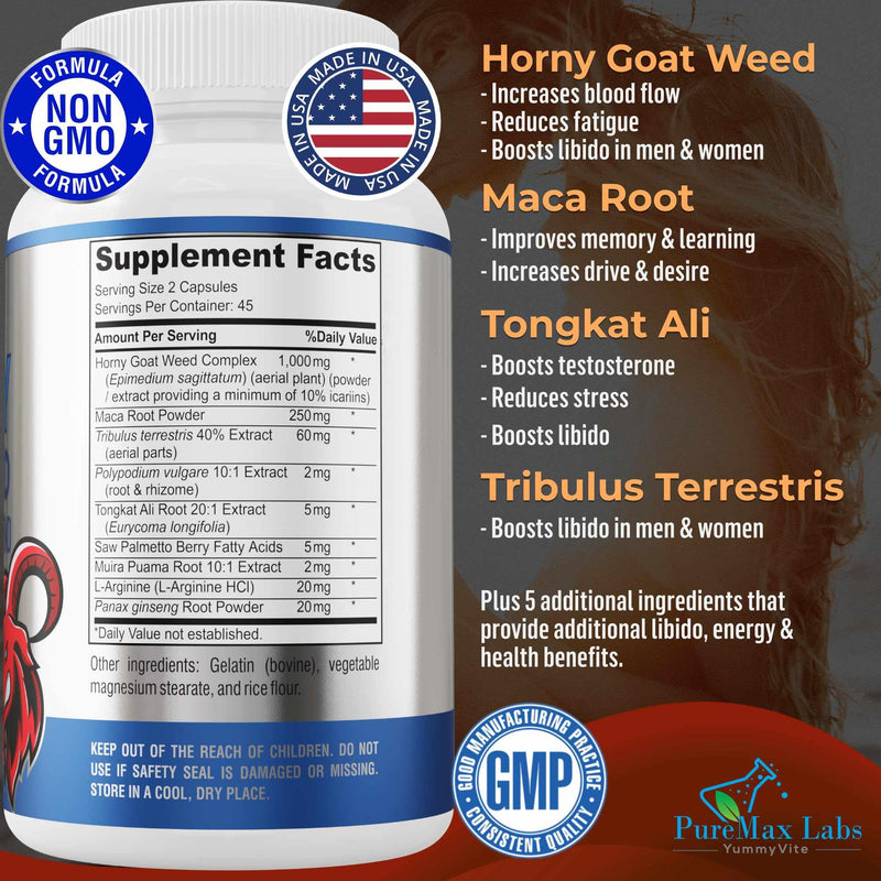 [Australia] - Horny Goat Weed 1590mg Extra Strength w. Maca, L-Arginine, Ginseng, Boost Performance, Stamina, Energy, Non-GMO Formula, 90 Capsules 