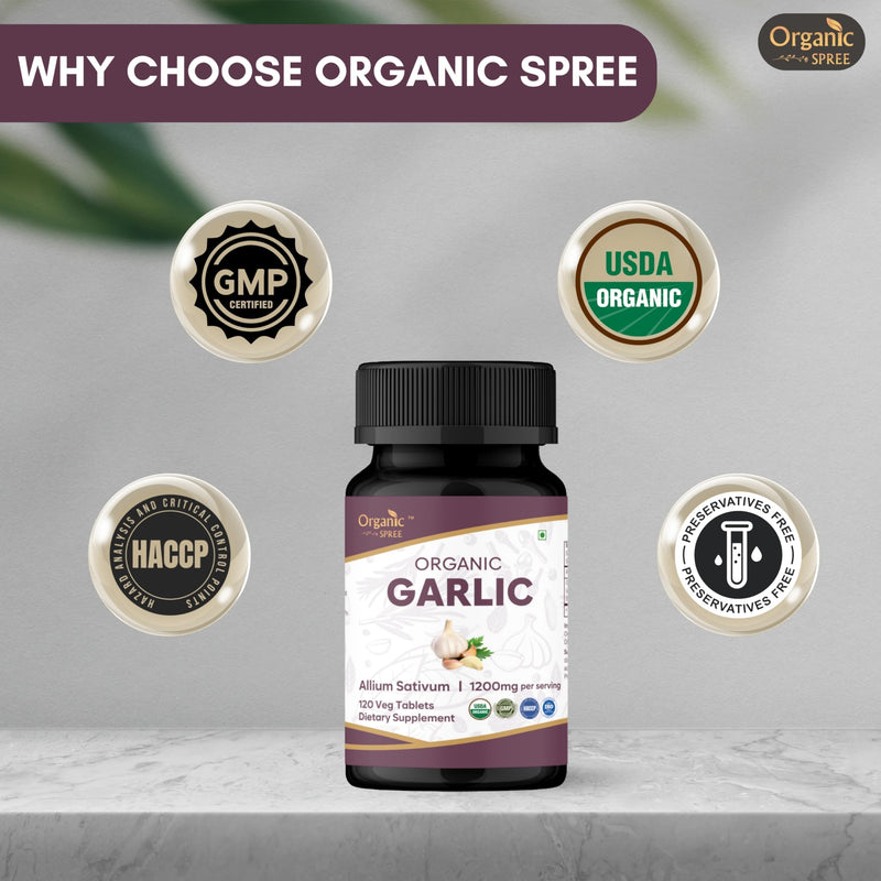 ORGANIC SPREE Garlic 120 Tablets | Allium Sativum (Garlic) | USDA Organic Certified | Dietary Supplement - 120 Tablets* (1)