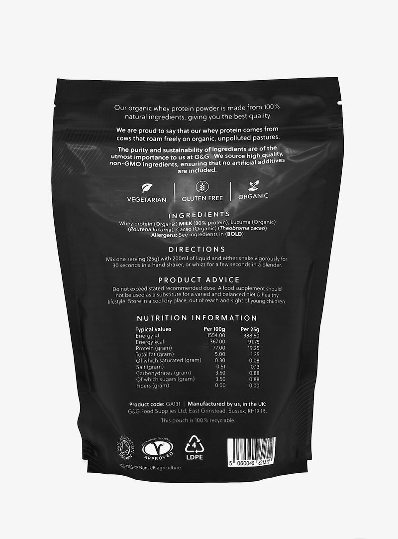Total Whey - Organic Whey Protein Powder 500g - Whey from Grass-fed Cows - 19g Protein per Serving - Smooth Chocolate Flavour - Non-GMO, Made in The UK by G&G Vitamins