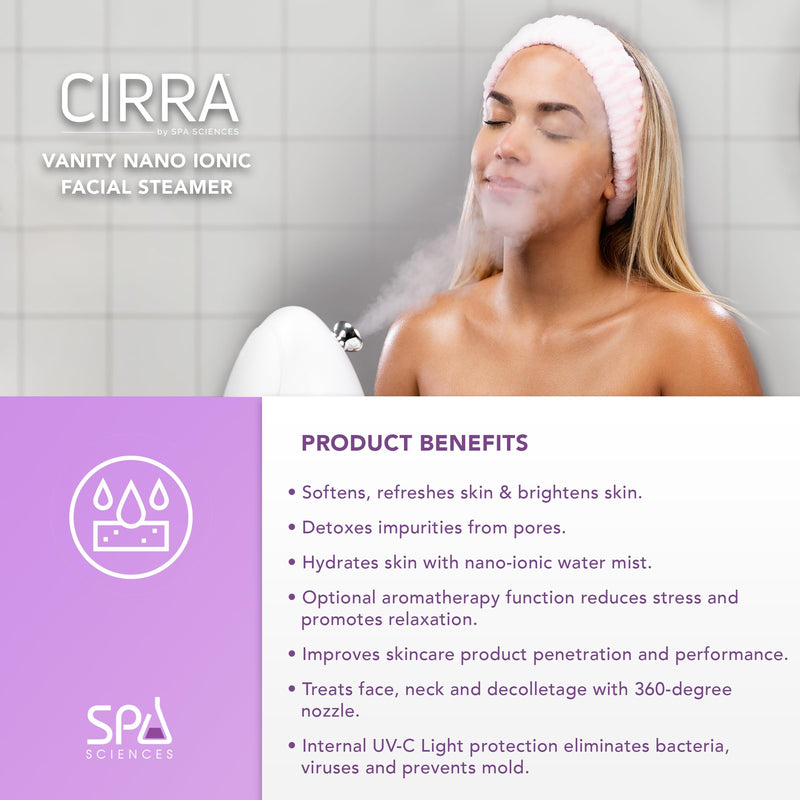 [Australia] - Spa Sciences - CIRRA - Nano Ionic Facial Steamer with UVC Sanitizing Protection, Aromatherapy Function, Detox Pores, and Boost Circulation - Includes an Essential Oil Basket 