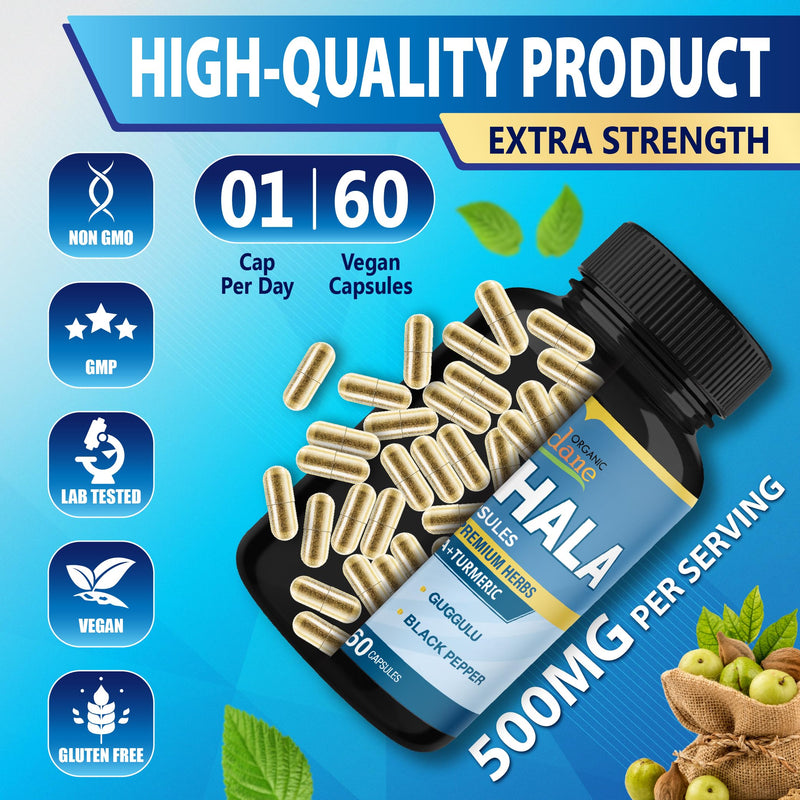 [Australia] - Organic Cadane Triphala Extract Capsules - 6 Premium Ingredients Complex with Turmeric, Moringa, Guggul, Ginger, and Black Pepper - 60 Caps for 2 Months Supply 