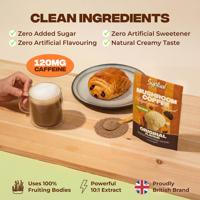 Original Mushroom Coffee - Lion's Mane, Cordyceps & Chaga 10:1 Extracts - Arabica Coffee with Ashwagandha, Maca & Guarana - Coffee Alternative for Focus & Gut Health - 256g (32 Servings)
