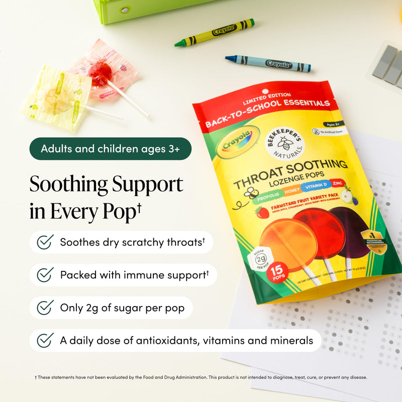 Beekeeper's Naturals Throat Soothing Lollipops w/ Honey, Variety Pk, 15 ct | Doctor Formulated Immune Support, Vitamin D & Honey, Under 2g Sugar, Clean Ingredients, 15 ct 3 Flavor Variety Pack