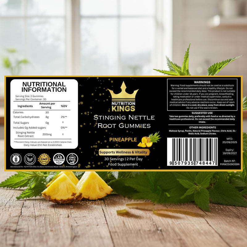 Stinging Nettle Root Gummies – Pineapple Flavor, 60 Count, Vegan Herbal Supplement for Wellness & Balance, Non-GMO